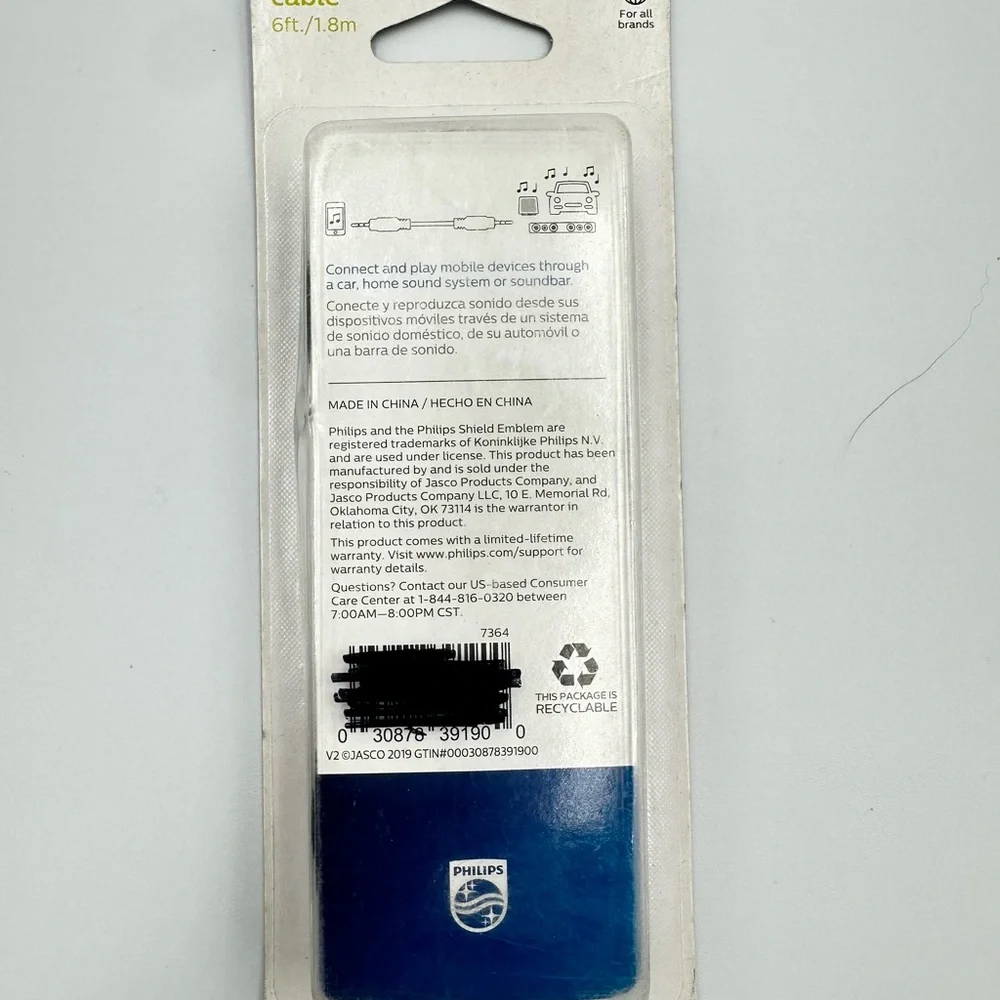 Philips Audio/Video 3.5mm Black 6ft Audio Cable for All Brands | New Sealed Pkg